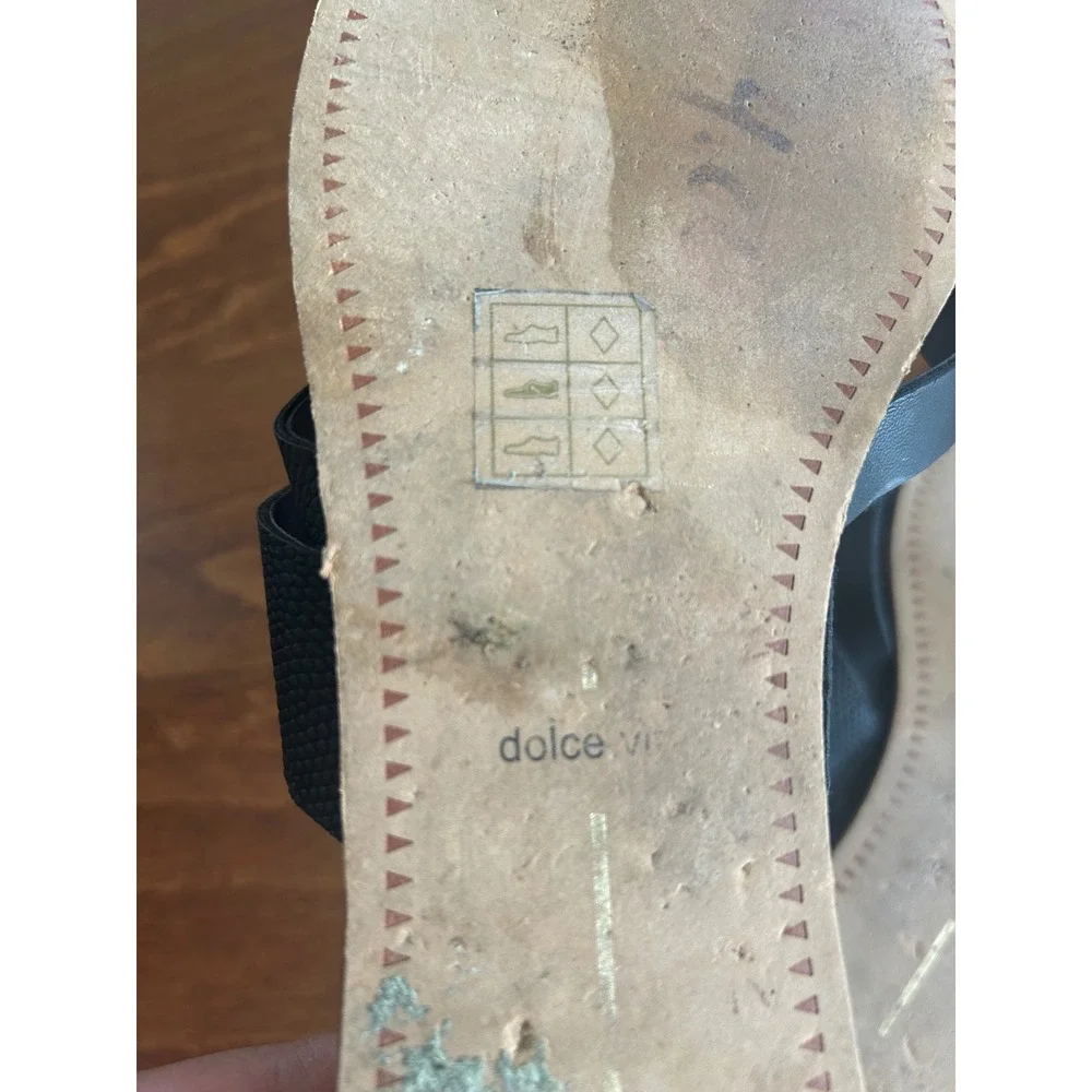 Dolce Vita Paddy Black Textured Toe Loop Flat Slide Sandals Womens Size 10 M